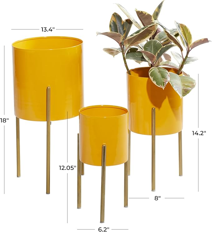 Deco 79 Metal Indoor Outdoor Planter Large Planter Pot with Removable Stand, Set of 3 Planters 12", 14", 18"H, Yellow