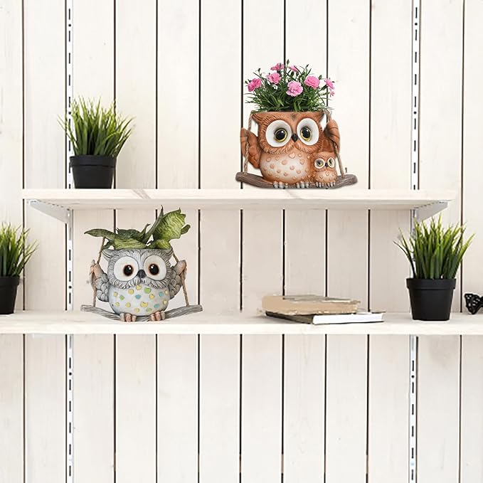 Swing Owl Hanging Planters for Indoor Plants, Cute Small Succulent Pots with Drainage Hole, Unique Resin Plant Hangers Outdoor, Hanging Plant Holder for String Of Pearls, Gift Ideas for Mother