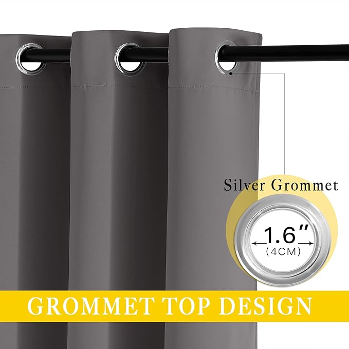NICETOWN Blackout 102 inch Curtains for Sliding Glass Door, Grommet Thermal Insulated Room Darkening Window Treatment Sound Reducing Drapes for Room Divider, Gray, W80 x L102, 1 Panel