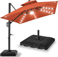 Best Choice Products 10x10ft Cantilever Patio Umbrella w/Base Included, Solar LED Lights 360 Rotation Large Offset Hanging Outdoor Shade for Deck Pool Backyard w/Stand – Rust
