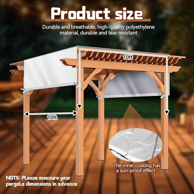 Universal Pergola Replacement Canopy Outdoor Canopy Shade Cover Waterproof Shade Top Cover for Outdoor Patio Porch Backyard(10 x 10 ft,Beige)