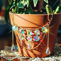 Sun Catcher Plant Hanger with Beads and Glass Crystal Beaded Plant Accessories for Indoor Home Rainbow Decor Pot Accessory(Flower Pot Not Included)(Teardrop)