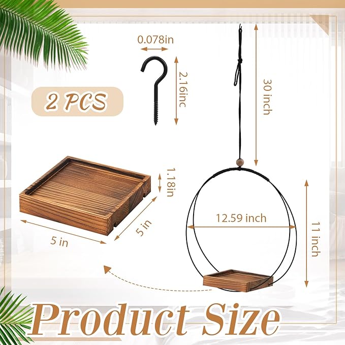 Geelin 2 Pack Plant Hanger with Wood Base Hanging Window Planter Boho Macrame Hanging Plant Holders for Window Indoor Outdoor Room Ceiling Home Decorations (Brown)