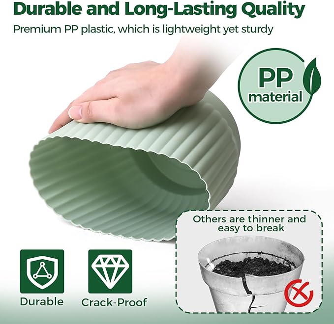 T4U 7 Inch Self Watering Pots for Indoor Plants, 4 Pack Plant Pots, Self Watering Planter for Indoor Plants, Durable Plastic Pots (4 Pack, 7", Green)