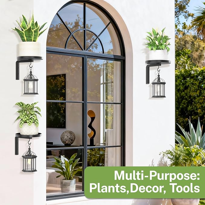 iDavosic.ly Wall Plant Holder Set of 3 for Indoor Outdoor, Metal Hanger with 3 Hooks, Floating Flower Display Stand for Window, Space Saving & Easy to Assemble (Pots/Chains/Plants Not Included)