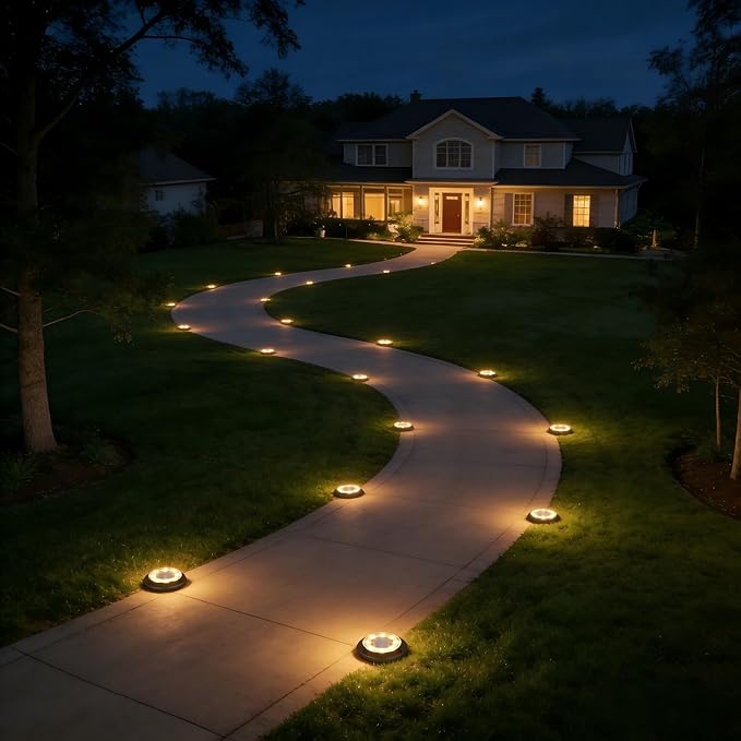 Flacchi Solar Lights Outdoor - Solar Powered Ground Lights Outdoor Solar Disk Light Waterproof Landscape Light for Patio Yard Pathway Walkway Driveway (Warm White, 8 Pack)