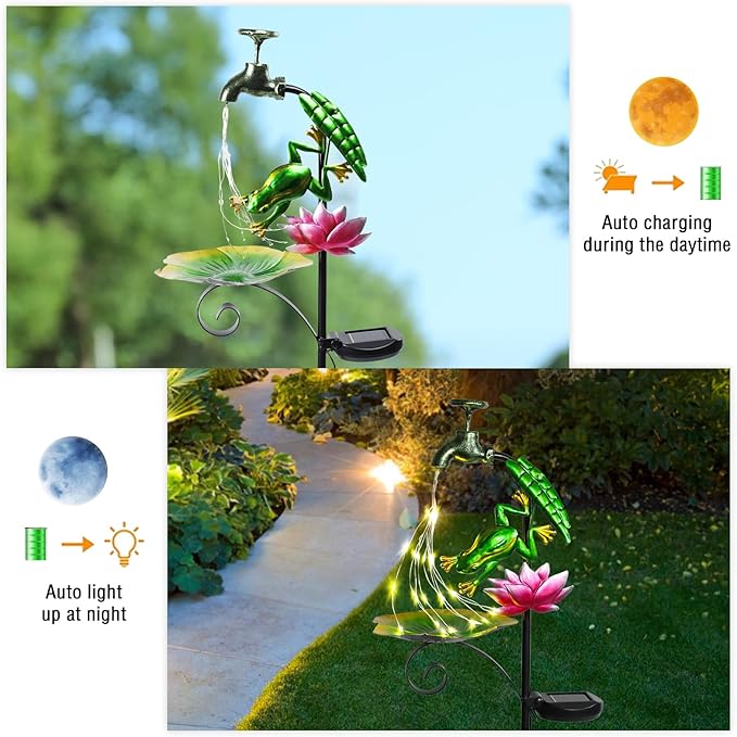 Bshine Frog Solar Outdoor Garden Lights, Waterproof Metal Solar Garden Stakes for Pathways, Poolside, Backyard Decorations, Yard Art, Lawn Decorations, Frog Gift for Mom