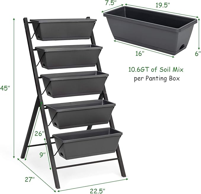 Giantex Vertical Raised Garden Bed, Elevated Planter Raised Beds with Water Drainage, Freestanding 5 Container Boxes for Vegetables and Flowers Growing, Outdoor Indoor Patio Balcony