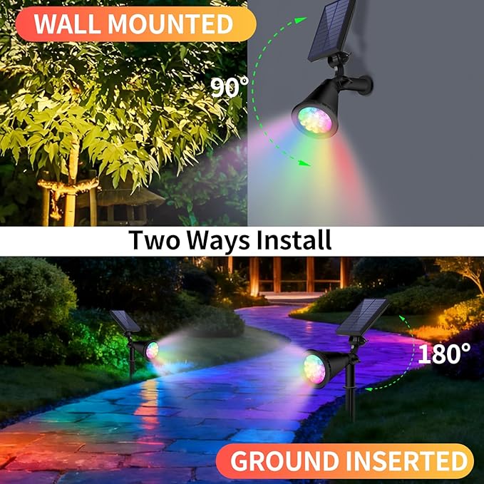 Solar Spot Lights Outdoor Waterproof, 18 LED Solar Powered Landscape Lighting Low Voltage Auto On/Off for Garden, Yard, Tree, Flag, Wall, Pathway, 4 Pack