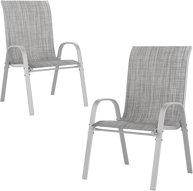 UDPATIO Patio Chairs Set of 2, Stackable Silver Outdoor Dining Chairs with High Back, Breathable Textilene Fabric Outdoor Chair All Weather, 350LBS Capacity for Garden, Backyard (Light Grey)