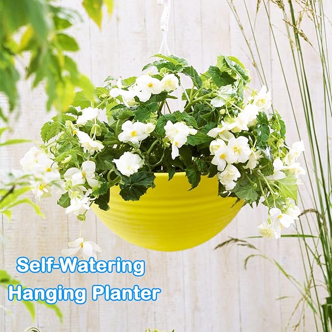 7 Pack 8 Inch Plastic Self-Watering Hanging Planters,Colorful Garden Flower Plant Pot Container Baskets with Drainer Chain for Indoor Outdoor Use,7 Colors