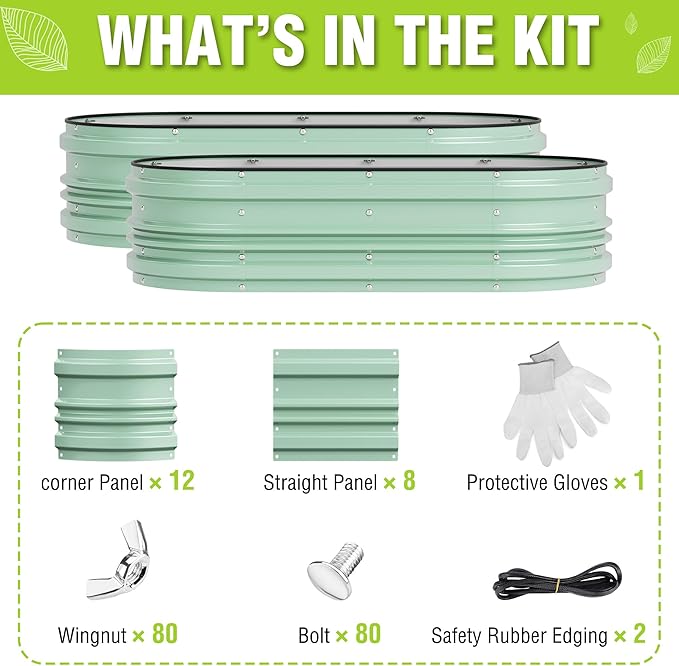 WORKPRO 2PK 4x2x1ft Galvanized Raised Garden Bed Set, Rust & Corrosion Protection, Easy Assembly, Safe Edge, Ideal for Vegetables & Flowers, Light Green