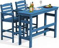 SERWALL Outdoor Bar Table and Chairs Set, Adirondack Bar Chairs Set of 2 and Bar Height Table, All Weather HDPE Patio Bar Set, Outdoor Furniture for Outside, Blue