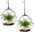 2 Pack Hanging Planter for Indoor Plants, Black Plant Hanger with Sturdy Wood Base, Modern Boho Macrame Hanger, Wall Ceiling Window Planter (Plants/Pots Not Included)