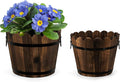 Wooden Barrel Planters Flower Pots for Indoor Outdoor Plants, 10+11.5 inch Rustic Patio Garden Front Porch Planters Plant Pots Outdoor Decor Set of 2