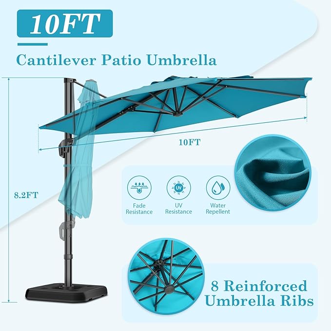 HOTEEL10x10ft Patio Umbrella Cantilever Umbrellas - Upgrade and Intensify - 360 Rotation and 5 Angles Adjustment - Aluminum Offset Pool Umbrella Outdoor Umbrellas for Patio Garden Pool