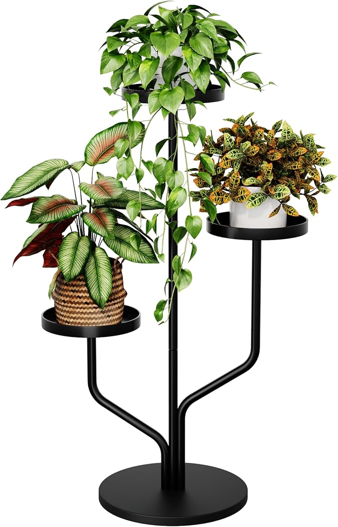 Bamworld 3 Tier Plant Stand Indoor Outdoor Metal Plant Shelf for Multiple Plants Pots Tier Tall Flower Holder for Living Room,Bedroom Decor,Balcony,Black