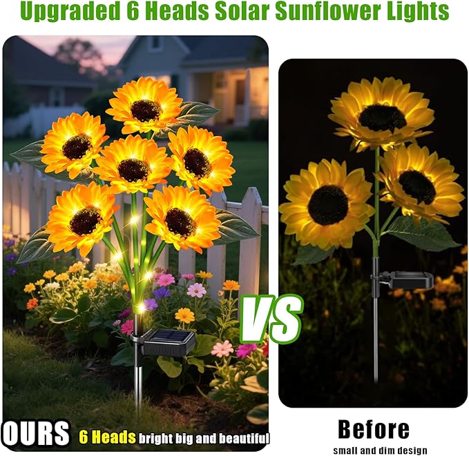 Sunflower Solar Lights Outdoor Decor, 6 Pack Solar Garden Decor Waterproof Solar Sunflower Outdoor Lights for Garden Patio,Flower Bed, Pathway, Gift for Women, Mom, Grandma (6 Pack)