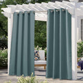 NICETOWN Greyish Blue Outdoor Curtains for Patio Waterproof, Stainless Steel Silver Grommet Thermal Insulated Blackout Outdoor Room Darkening Drapes for Front Porch, W52 x L108, 1 Panel