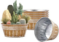 vensovo 10 Inches Brown Metal Rustic Plant Pots - 4 Pcs Large Shallow Galvanized Planters with Drain Hole and Rubber Plug, Rustproof Tin Bucket Succulent Pot Indoor Farmhouse Vintage Style for Decor