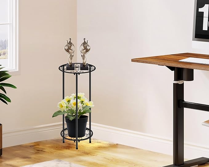 CASIMR Plant Stand Indoor Outdoor, Metal Rustproof Flower Shelf 2 Tier 23.9 inch, Tall Multiple Plant Pot Holder Rack for Garden Patio Living Room Corner Balcony, 2 Pack Black