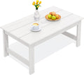 SERWALL HDPE Patio Coffee Table, Rectangle Outdoor Coffee Table, All-Weather Coffee Side Table for Balcony, Poolside, Deck, Garden, White