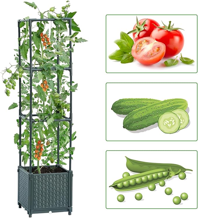 LINEX Raised Garden Bed Planter Box with Trellis, 41.3” Tomato Planters for Climbing Plants Vegetable Vine Flowers Outdoor Patio, Tomatoes Cage w/Self-Watering