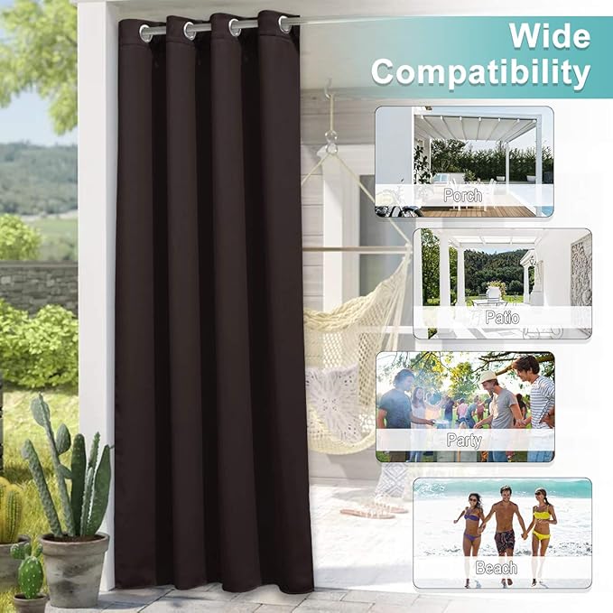 NICETOWN Outdoor Curtainch for Patio Waterproof 140 inch Wide, Rustproof Grommet Thermal Insulated UV Blocking Cabana Curtainch & Drape, Privacy Safe Shade for Pergola, Natural, 1 PC, 95-Inch Long