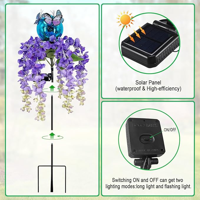 Solar Lights Outdoor Pathway,Wisteria Flower Garden Stakes,Colorful LED Lights for Yard,Patio,Lawn,Solar Powered Garden Decortions,Spring Gifts for Women