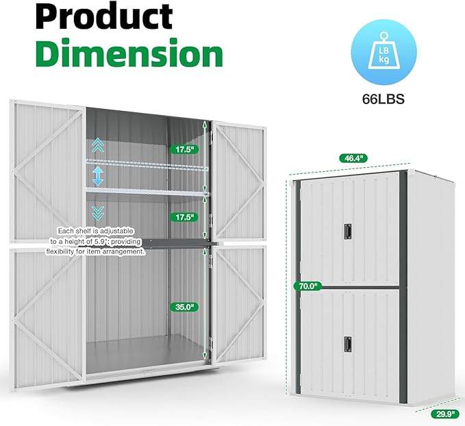 AECOJOY Outdoor Storage Cabinet Waterproof, Large Tall Vertical Outdoor Cabinets Waterproof with Shelves, Lockable Storage Cabinet Metal Storage Shed Weatherproof Garden Sheds & Outdoor Storage White