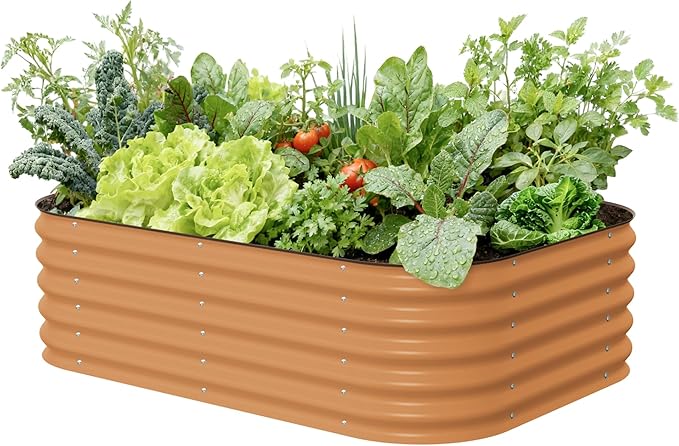 Vego garden Aluzinc Raised Garden Bed Kits, 17" Tall 6 in 1 Modular Metal Raised Planter Bed for Vegetables Flowers Patio Ground Planter Box, Terra Cotta