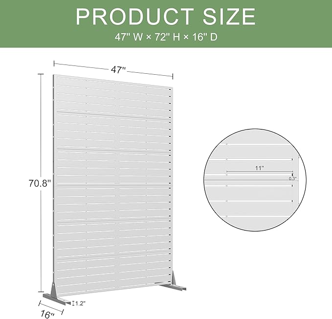 Casaphoria Metal Privacy Screen Outdoor, 72" H x 47" W Freestanding Decorative Privacy Screen for Patio Deck Balcony Garden with Stable Base, White-Louvered