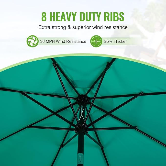 Backyard Expressions 9 ft. Patio Umbrella, Market Table Umbrella w/Tilt and Crank, 8 Ribs