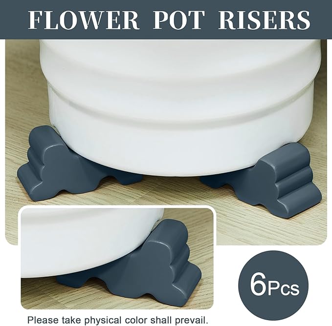 Kigeli 6 Pcs Resin Garden Pot Feet for Outdoor Planters 3 Inch Long 1.5 Inch Tall Flower Handmade Elevator Plant Feet Frost Proof Lifter for 14-20 in Pot(Blue Gray)