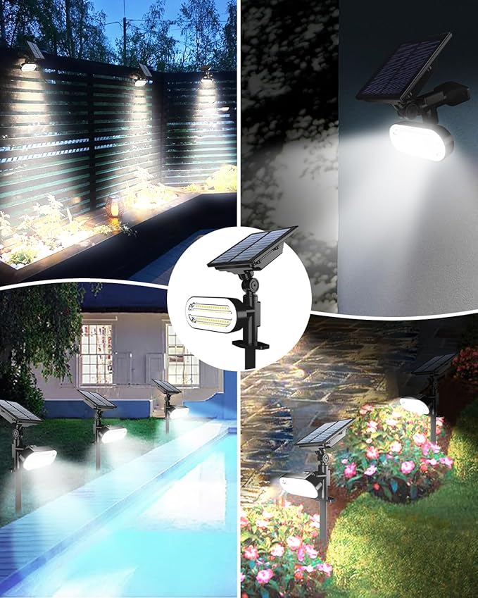 Solar Spot Lights Outdoor, 3 Lighting Modes Landscape Spotlights, IP65 Waterproof Solar Powered Outdoor Lights for Outside Garden Yard Pathway, Cool White, 2 Pack