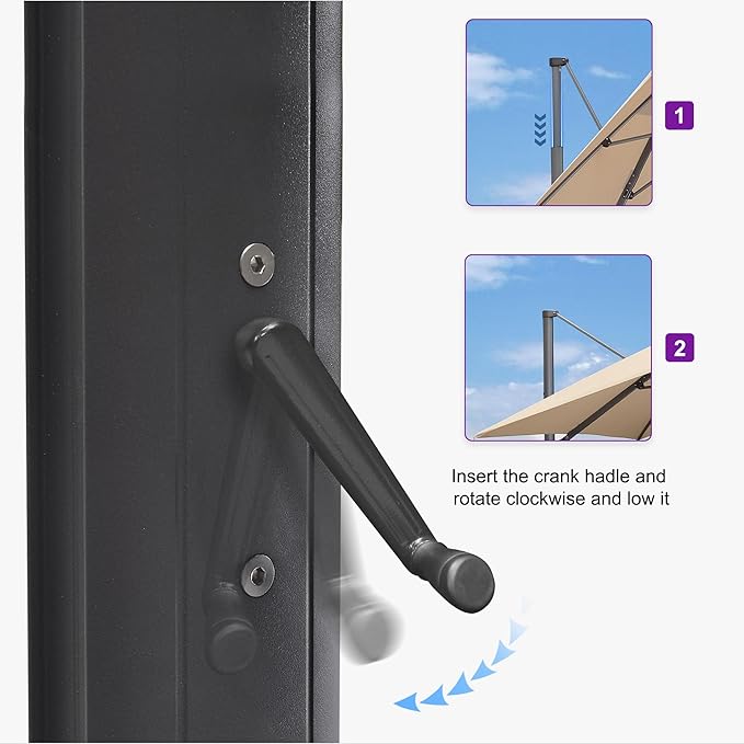 PURPLE LEAF 11.5' X 11.5' Telescopic Patio Umbrella with Base Included Lifting Cantilever Offset Square Large Umbrella for Pool Outdoor Patio Deck Garden Beige