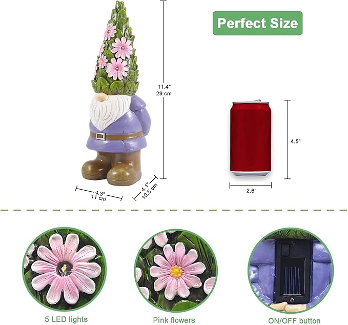 Nacome Solar Garden Outdoor Statues Gnome with Succulent and 7 LED Lights - Lawn Decor for Patio, Balcony, Yard Ornament - Chrismtas Gifts for Mom Grandma