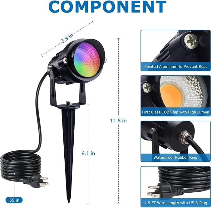 SUNVIE RGB Spot Lights Outdoor 12W LED Color Changing Landscape Lights with Remote Control 120V RGBW Landscape Lighting Waterproof Outdoor Spotlight for Yard Garden Patio Lawn Decorative, 2 Pack