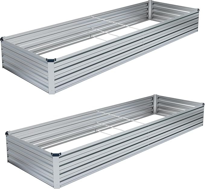 2PCS 8x4x1FT Galvanized Raised Garden Bed Kit,Vegetable Boxes-Rectangle Metal Flower Box,Large Planter Raised Beds Outdoor Garden for Planting,Fruit,Herb-Silver