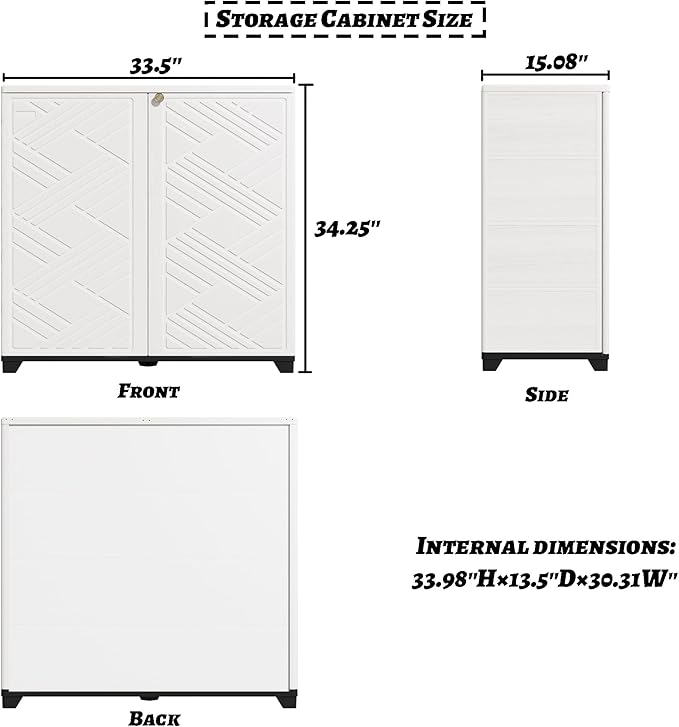 Outdoor/Indoor Storage Box,Resin and Plastic Storage Cabinet Waterproof,Outdoor Cabinet for Patio/Garden/Balcony/Backyard/All Room(NO Shelf-White)