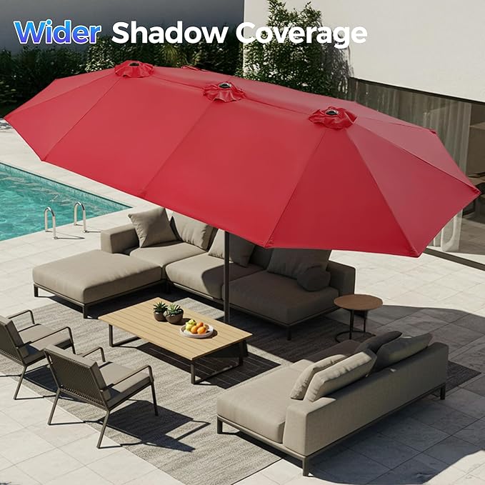 SUPERJARE 13FT Outdoor Umbrella for Patio, Double sided Pool Umbrellas with Fade Resistant Canopy, Large Table Umbrella for Deck, Market, Backyard - Burgundy