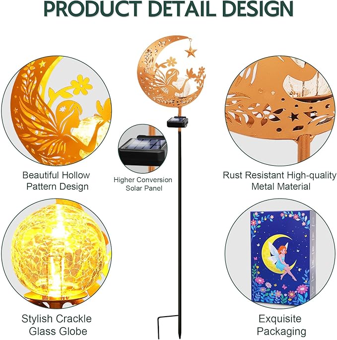 ZNYCYE Solar Lights Outdoor Decorative Moon Angel Solar Stake Lights Pathway Lights, Birthday Gifts for Women mom Grandma,Fairy Garden Decor Waterproof for Walkway, Yard, Lawn, Patio (Warm White)
