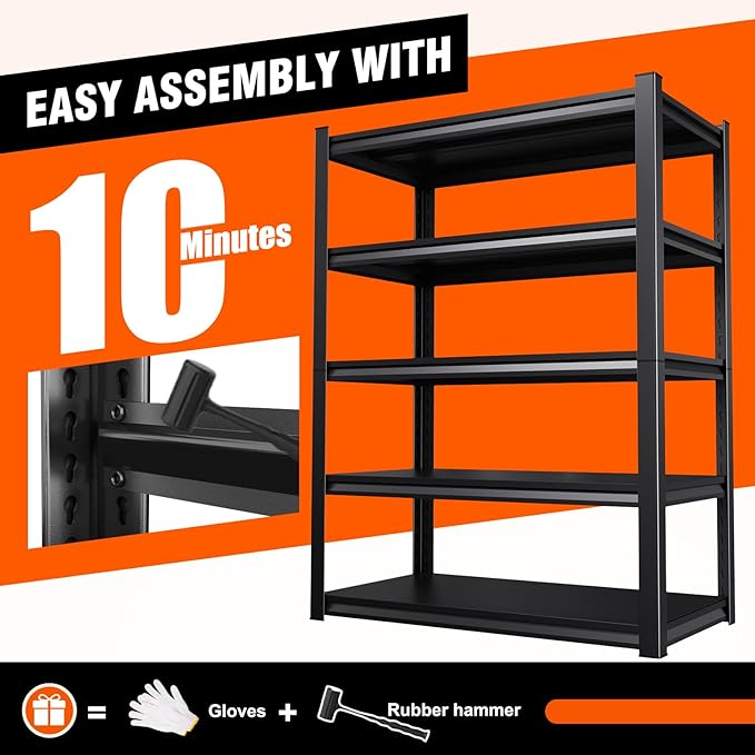 Garage Shelving-2050 lbs 5 Tier Storage Shelves,Adjustable Heavy Duty Metal Shelving Unit and Storage Large Rack,Utility Steel Shelf for Warehouse Industrial Pantry Basement Organizers 71"x46"x20"