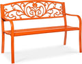Best Choice Products Outdoor Bench Steel Garden Patio Porch Furniture for Lawn, Park, Deck w/Floral Design Backrest, Slatted Seat - Carrot