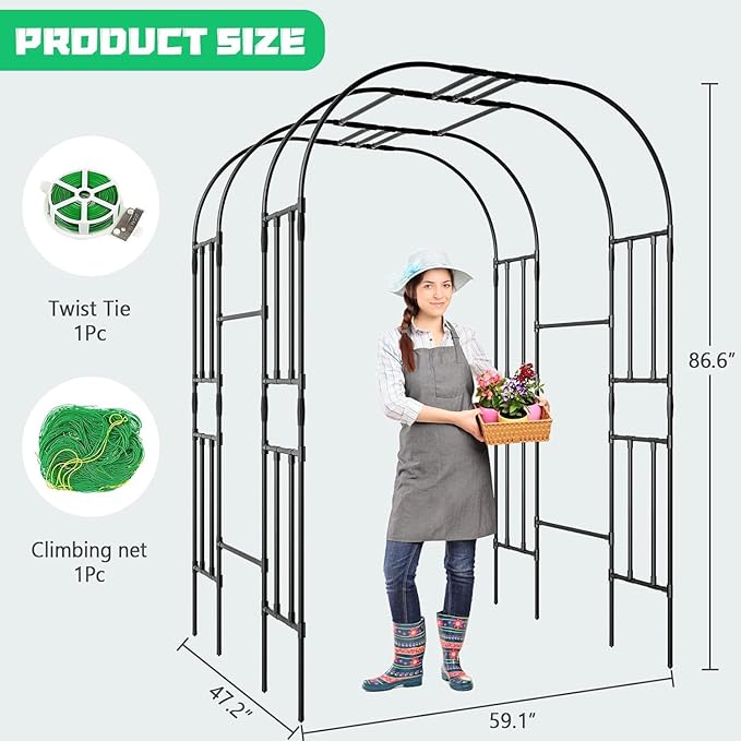 DoCred Large Garden Arch Trellis for Climbing Plants, 87 Inch Tall Metal Plant Support Trellis Archway for Climbing Vine Vegetable/Fruit/Flower Outdoor Yard Lawn Garden Arch Tunnel Trellis