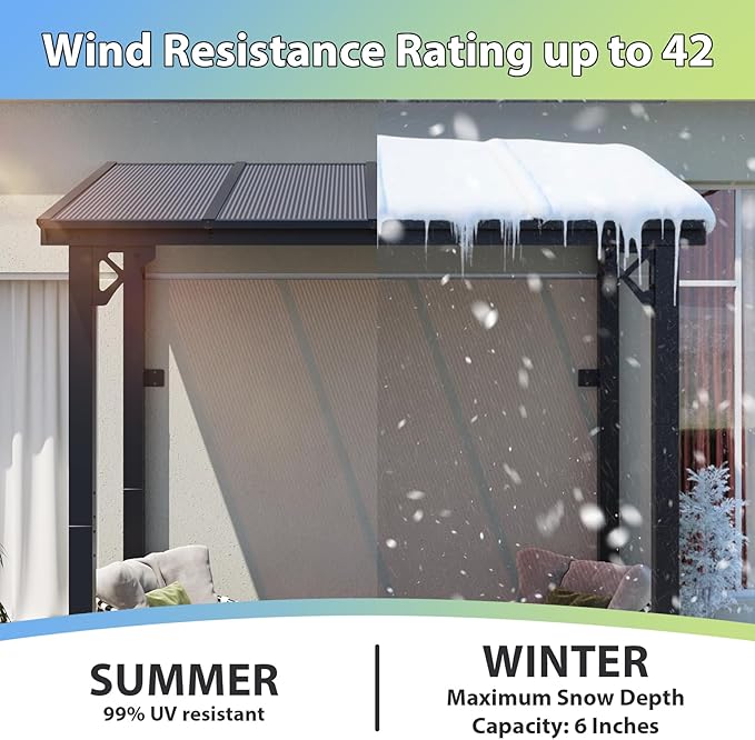 Aoxun 8’x 5’ Premium Gazebo with Aluminum Top Frame & Polycarbonate Panel, Wall Mounted Gazebos Pergola, Outdoor Patio Lean to Gazebo, Awnings with Sloped Roof, for Backyard, Porch, Deck