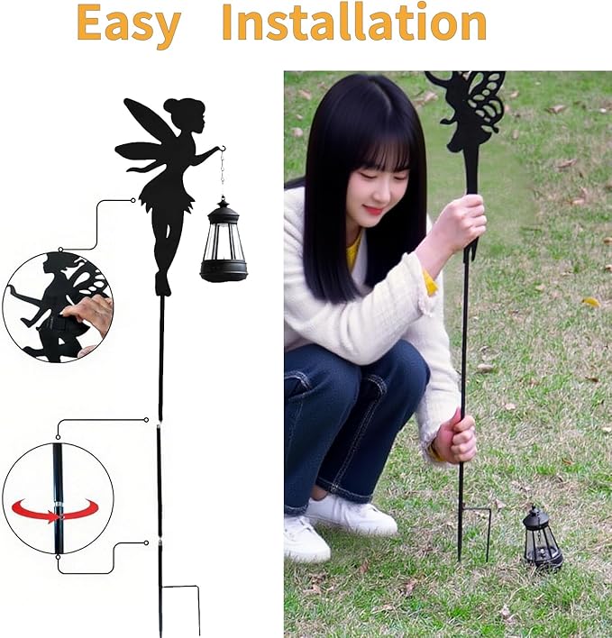 Solar Fairy Garden Stake Decorative Lantern Outdoor Waterproof, 2-Pack Solar Courtyard Lawn Decorative Lights,Outdoor Garden Statue Lights (Warm Lighting)