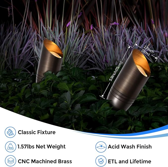Gardencoin Solid Brass Outdoor Landscape Spotlights, 12V Heavy Duty Low Voltage LED Spot Light Waterproof for Garden and Yard Up Lighting, Bronze Accent Lighting Fixture Without Bulb (Classic, 6 Pack)