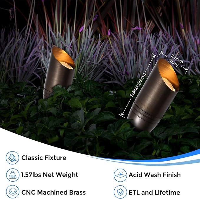 Gardencoin Solid Brass Outdoor Landscape Spotlights, 12V Heavy Duty Low Voltage Landscape Lighting, LED Spot Light Fixture Waterproof, Bronze Uplight Without MR16 Bulb (Classic, 12pack)