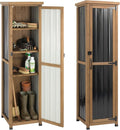 Outdoor Storage Cabinet Weatherproof, Tall Wood Garden Potting Bench Table with Removable Shelves, Metal Top, Outdoor Patio Cabinet Work Station for Tool Accessories,17.8''x17.8''x62''